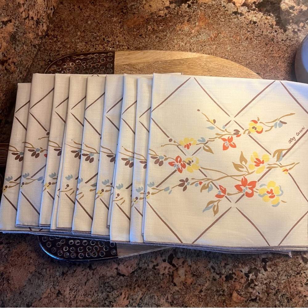 Vintage Oleg Cassini Set Of 9 Fabric Napkins Festive Holidays Tablescape